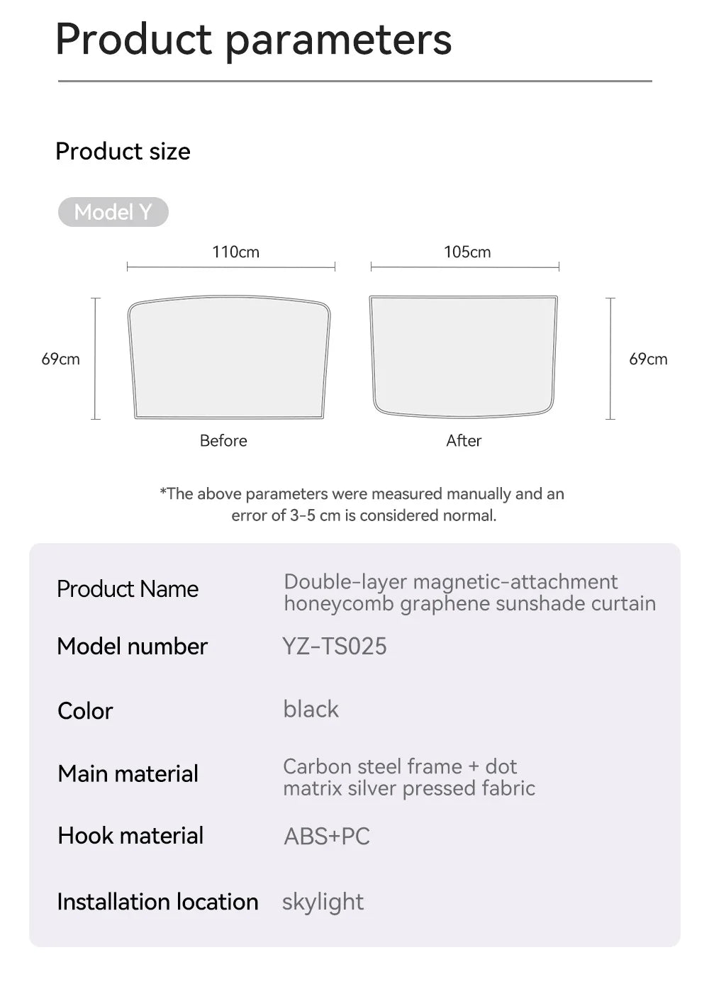 Tesla Model 3/Y Graphene Honeycomb Roof Sunshade Set