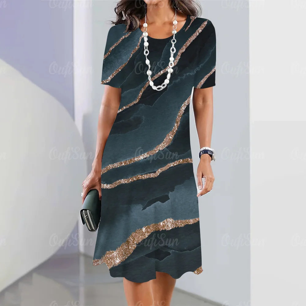 Elegant Graphic Print Midi Dress