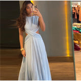 Backless Women Dress Cross Waist Long Dress Sleeveless Backless dresses A Line Ruched Evening Gown  Elegant Party Gown 2026 New
