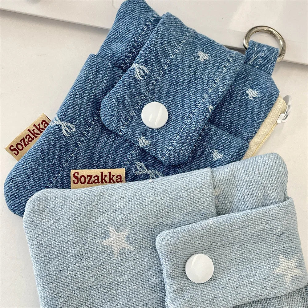 Women Short Wallets Canvas Female Purses Cute Star Bow Card Holder Wallet for Girl Small Zipper Wallet with Coin Purse