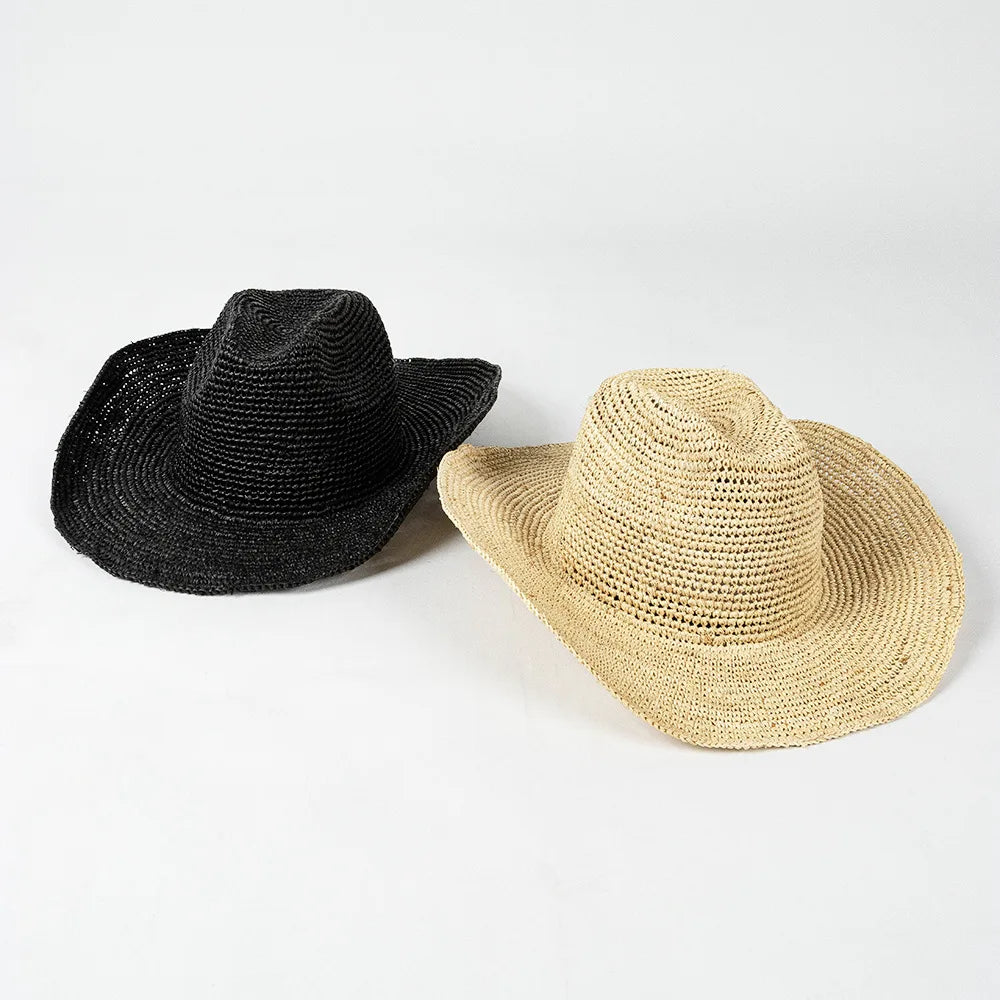 USPOP Crochet Raffia Sun Hat – Curled Brim Straw Hat