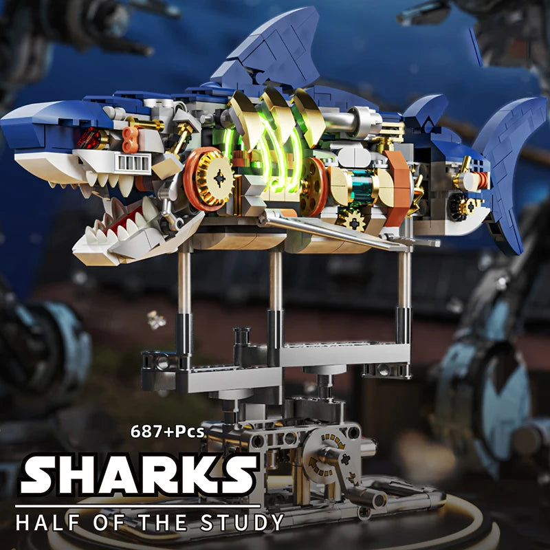 Mechanical Animal Technical Building Blocks, Light MOC Assembly Bricks, Shark Dragonfly Skull Piranha 4 Styles Adults Kids Gift