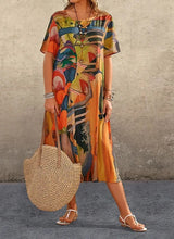 Plus Size Women's Summer Print Dress – Loose Fit Round Neck Casual Short Sleeve Midi