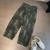 Men's Leopard Print Wide-Leg Denim Jeans