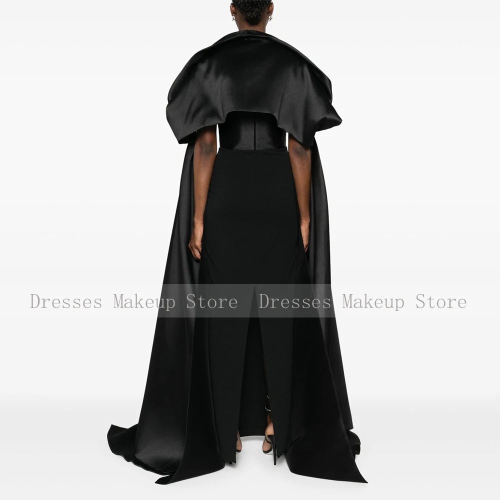 Modern Column Evening Dress with Wrap Satin Strapless Elegant Evening Gowns for Women Back Split Luxurious Formal Party Dresses