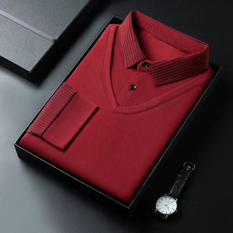 Men's Contrast Polo Shirt – Relaxed Long Sleeve Layered Look