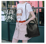 Fashionable and luxurious woven pattern casual versatile black woven pattern daily commuting cowhide women's handbag