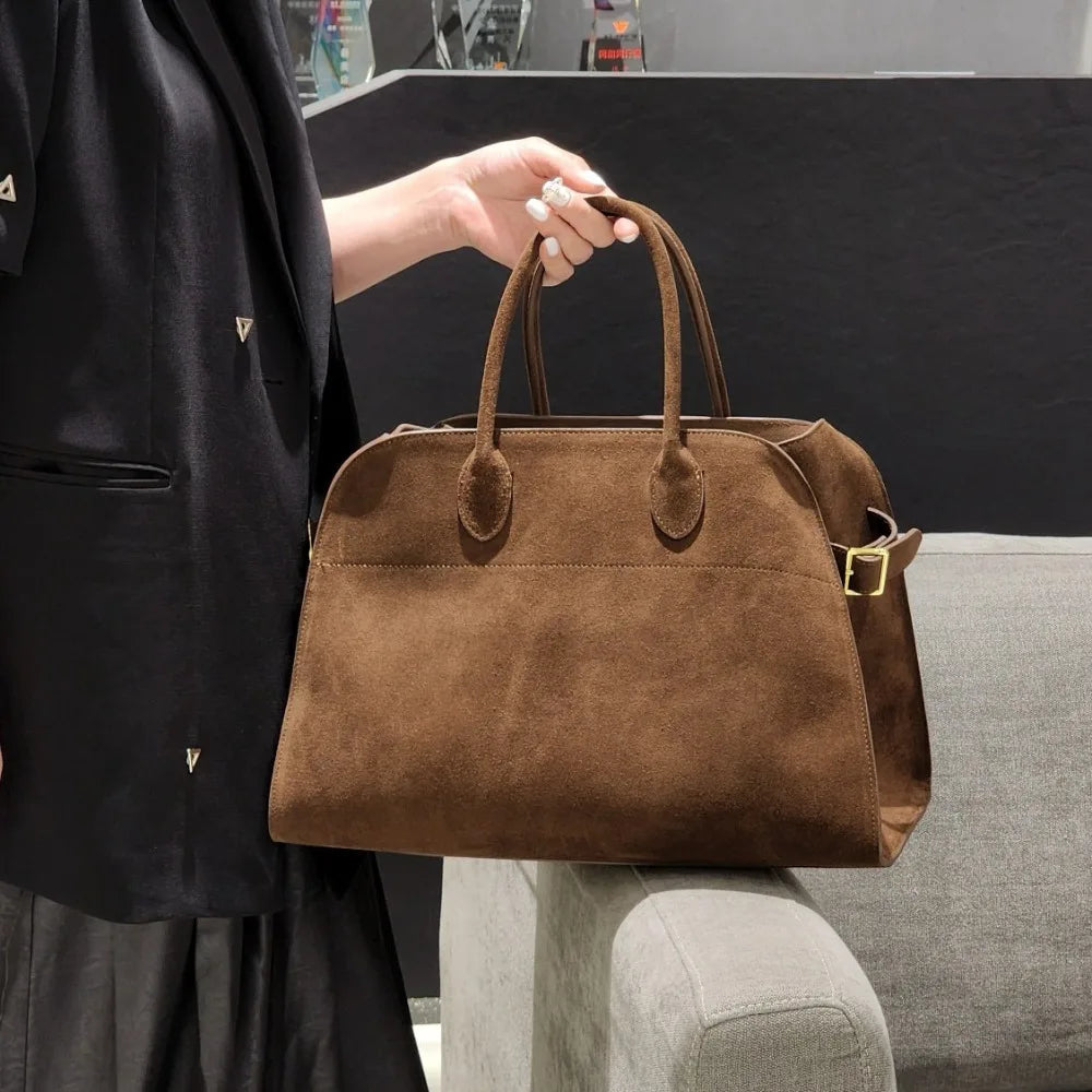 High Quality Autumn Winter New Matte Suede Tote Bag Large Capacity Commuter Casual Portable Shoulder Genuine Leather Women's Bag