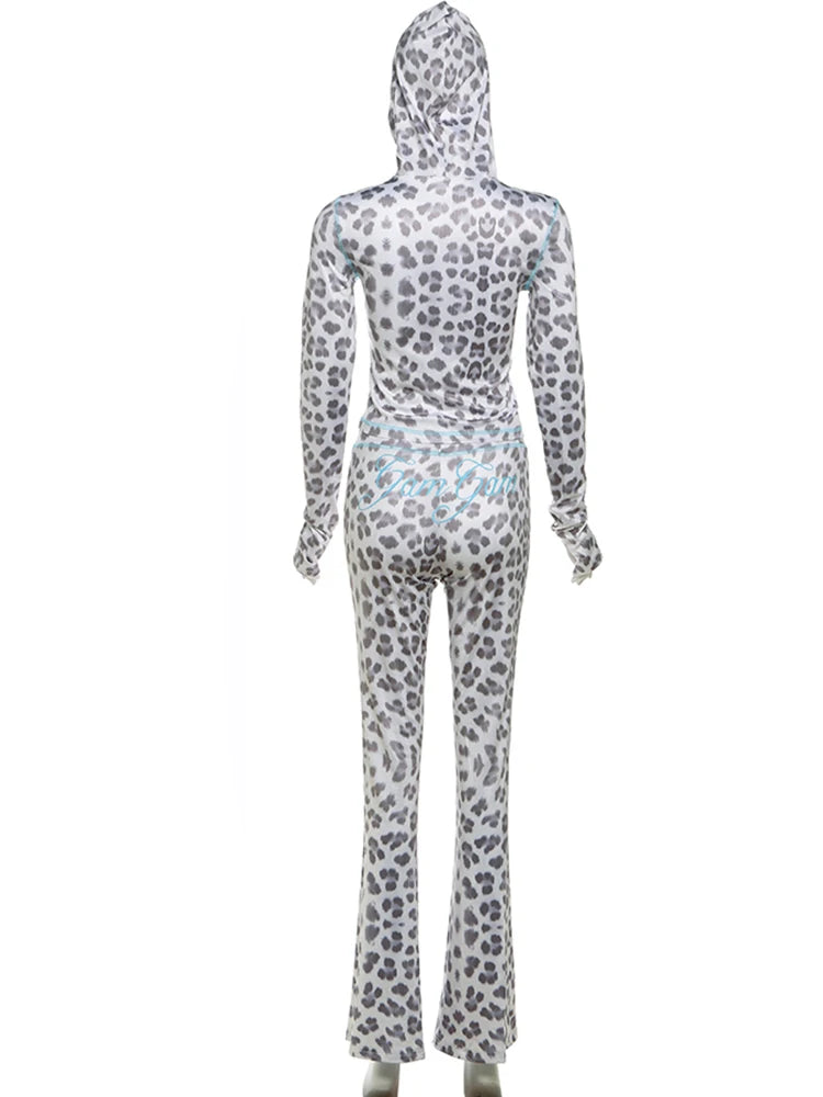 Sisterlinda Summer Release Junior Ankle-Length High Street Milk Fiber Pant Suit K24S50103 Girl Leopard Color Flare Pant Suit
