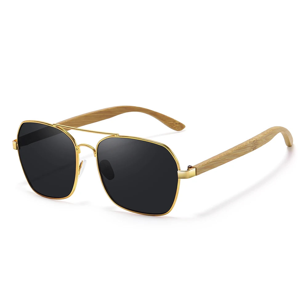 GM Fashion Retro Metallic Square Sunglasses for Women and Men Luxury Designer Brands Popular Driving Bamboo and Wood Sunglasses