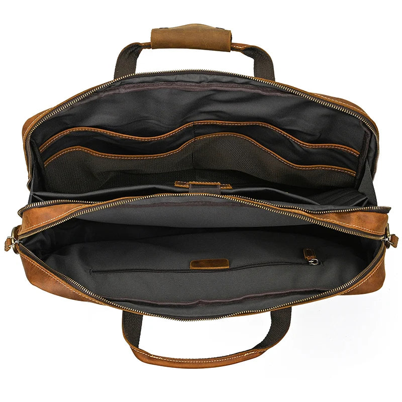 Men Briefcase Genuine Leather Laptop Bag 14 15.6" PC Doctor Lawyer Computer Bag Cowhide Male Briefcase Leather Men Business Bag