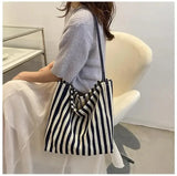 Female Casual Multifunctional Travel Top-handle Handbag Large Capacity Canvas Women Shopper Tote Simple Striped Shoulder Bag2025