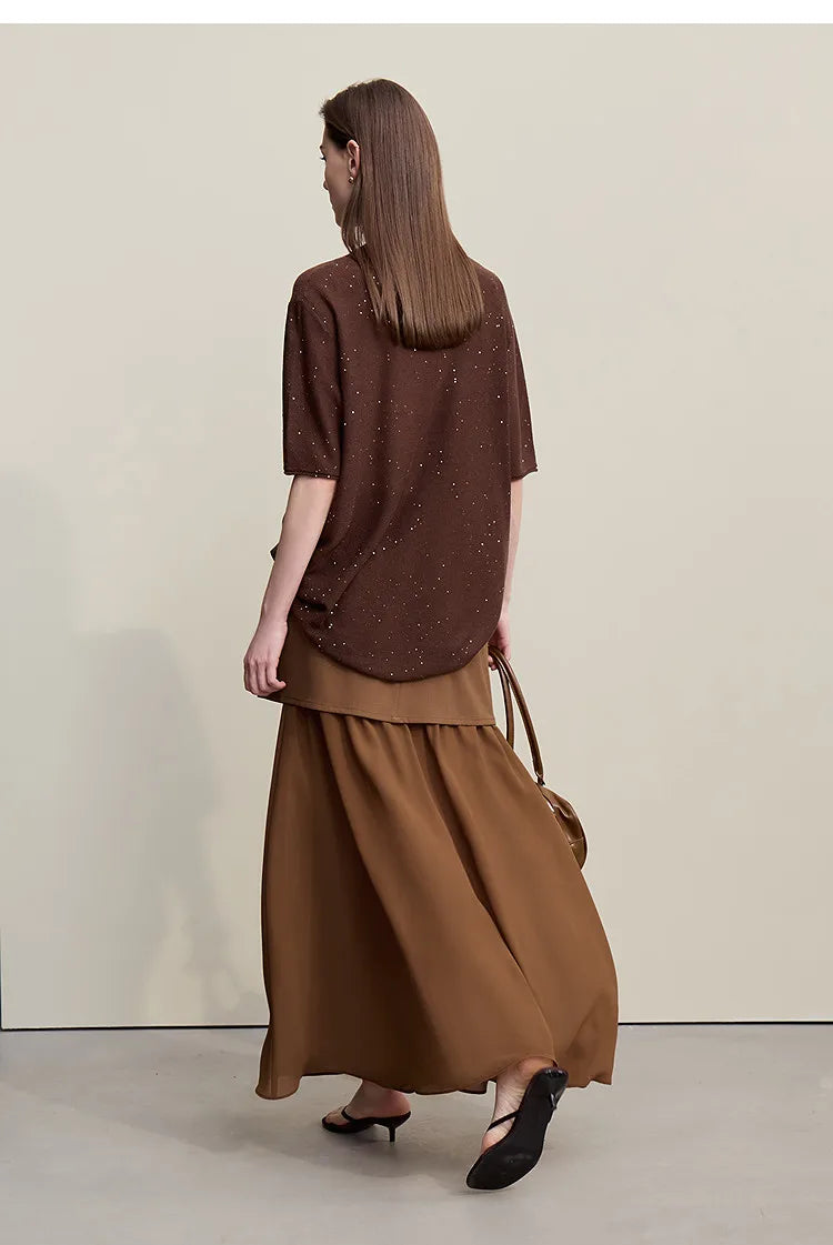 Amii Women's Skirt 2026 Autumn New Elegant Patchwork Chiffon Long Skirt Solid Color Straight Versatile Woman Clothes 12641047