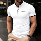 Men's Stand Collar Polo Tee – Solid, Anti-Wrinkle