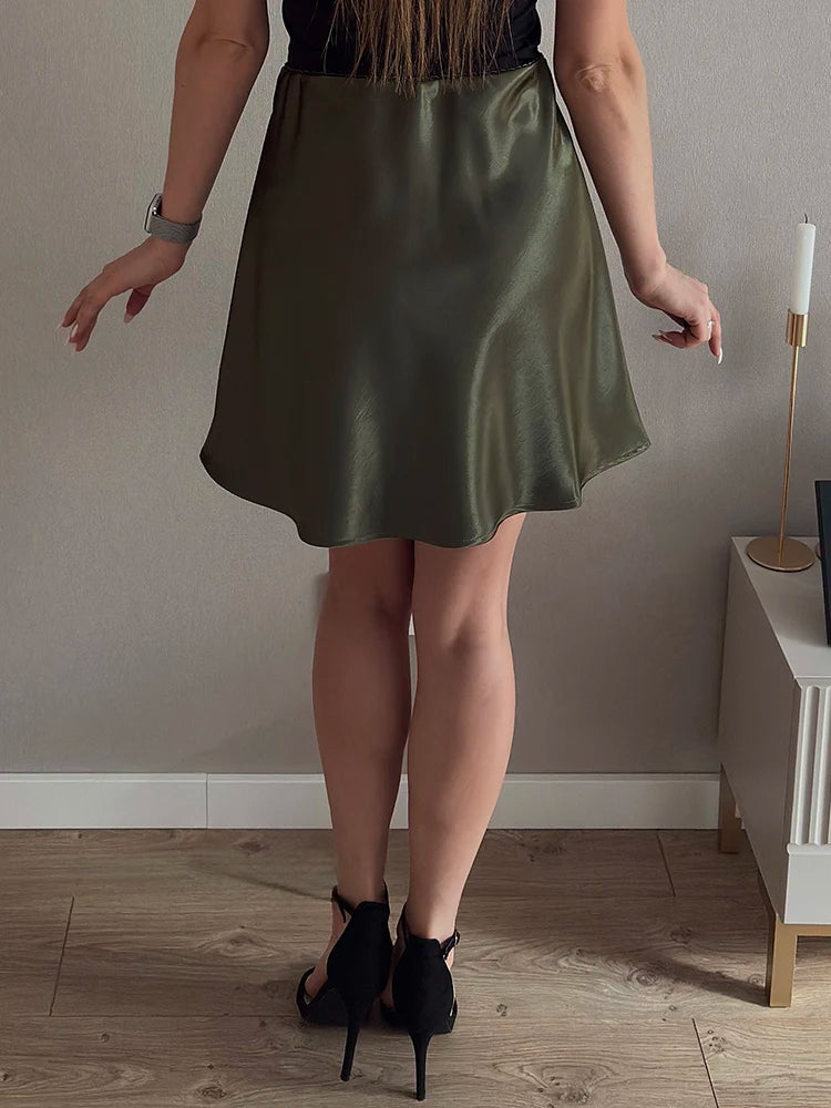 Women's Satin A-Line Mini Skirt | High Waist Office Style