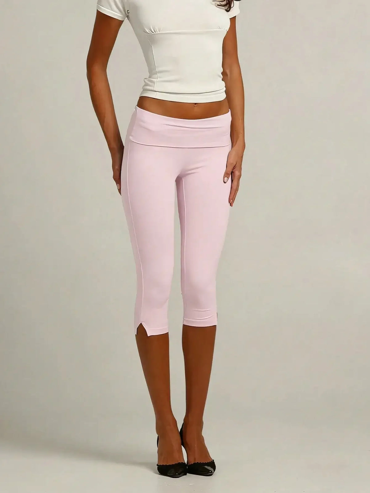 Women's Y2K Low-Rise Capri Leggings | Fold-Over Waistband