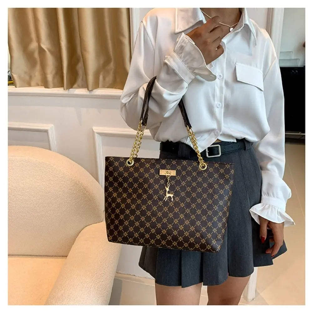 Durable PU Leather Shoulder Bags Large Capacity Printing Shopping Bag Handbags Women