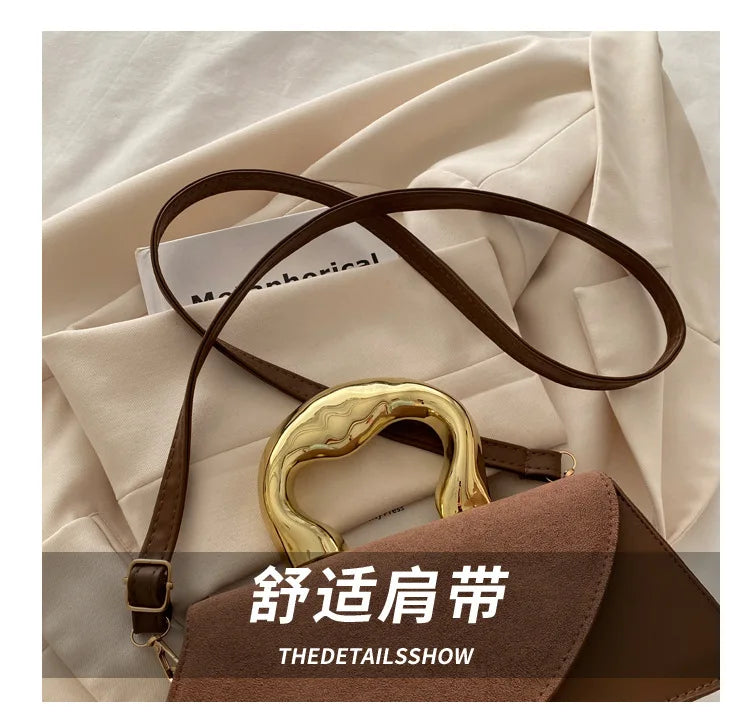 New Minimalist Design Shoulder Bag for Women Light Luxury Large Capacity Casual Metal Hand-held Crossbody Bags Female Handbag