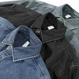 Retro American Washed Denim Jacket Loose Casual Long Sleeve Shirt for Men Autumn Fashion Urban Style Cotton Machine Washable