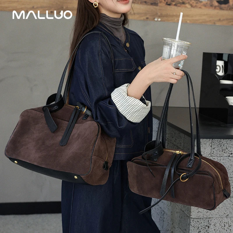 Ladies Casual Soft Suede Cowhide Handbags Women's Frosted Cow Leather Shoulder Bag Female Fashion Trend Luxury Designer Bags New