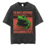The Horrors Are Never Ending Yet I Remain Silly T-shirt Funny Japanese Style Frog Retro Washed T Shirt Men's Oversized Tees Tops