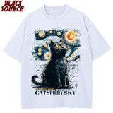 Black Cat Starry Sky Night Vintage Graphic Tee