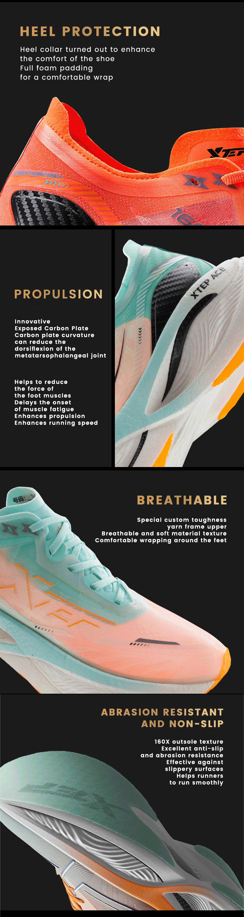 Xtep 160X 3.0 Pro Men Running Shoes Carbon Plate Professional Marathon PB Rebound Cushioning Sports Sneakers Male 978119110115