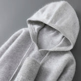 DjzDsm Autumn Winter Men's Sweater 100% Merino Wool Thick Hooded Pullover Soft Knitwear Casual Comfort Wool Clothing Tops