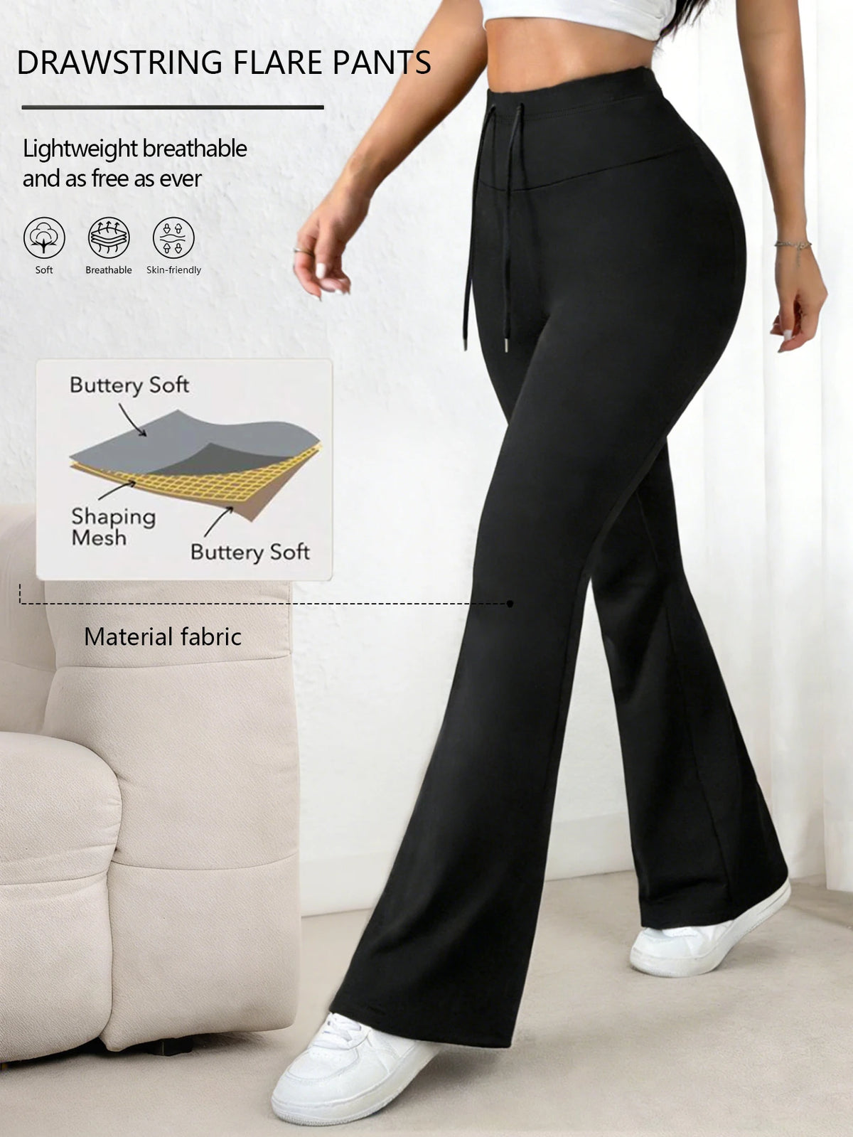 Women's Black High-Waisted Stretch Flare Pants