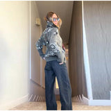 Vintage-Style Printed Knit Cardigan
