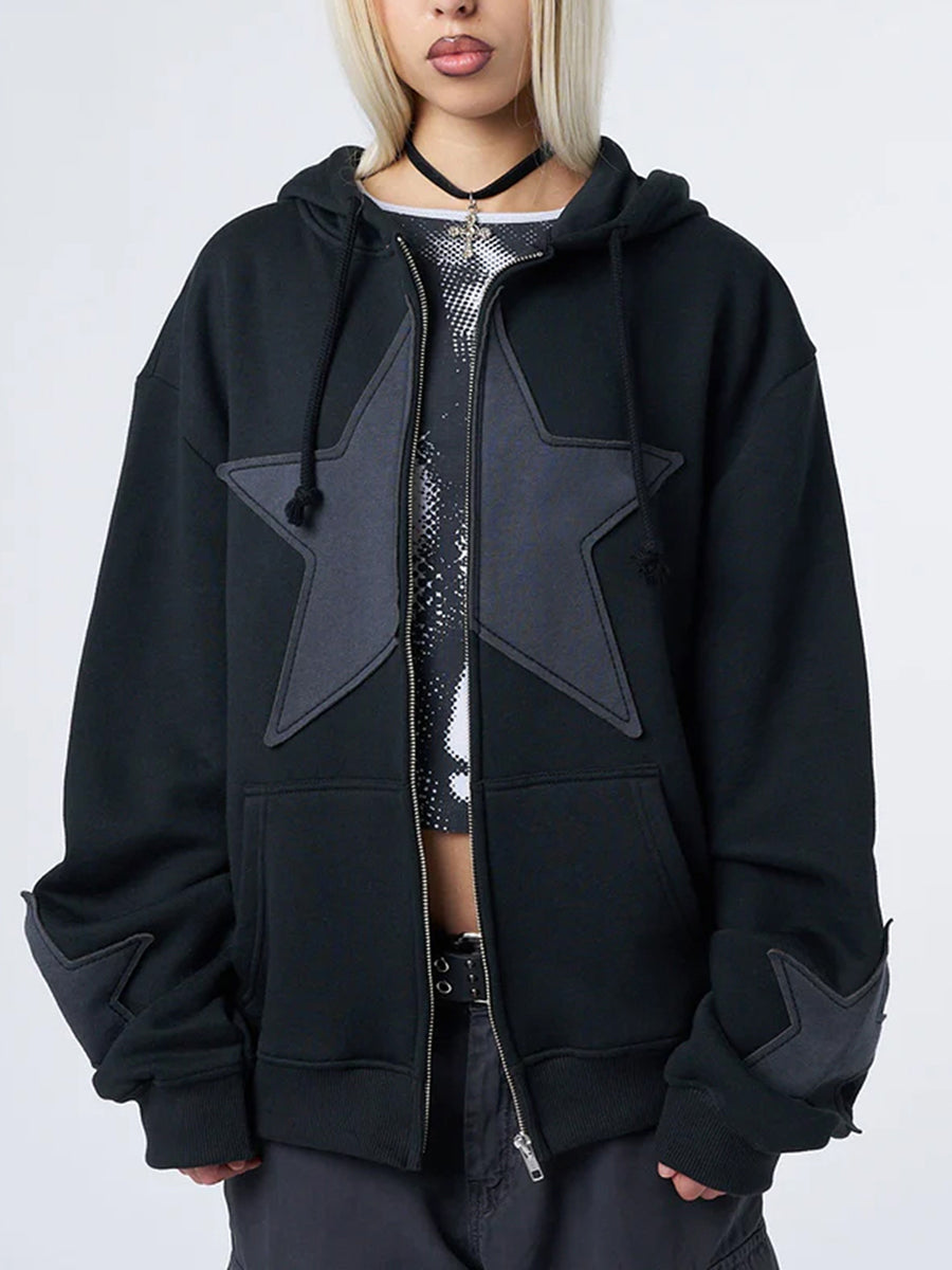 Women's Y2K Star Print Zip-Up Hoodie