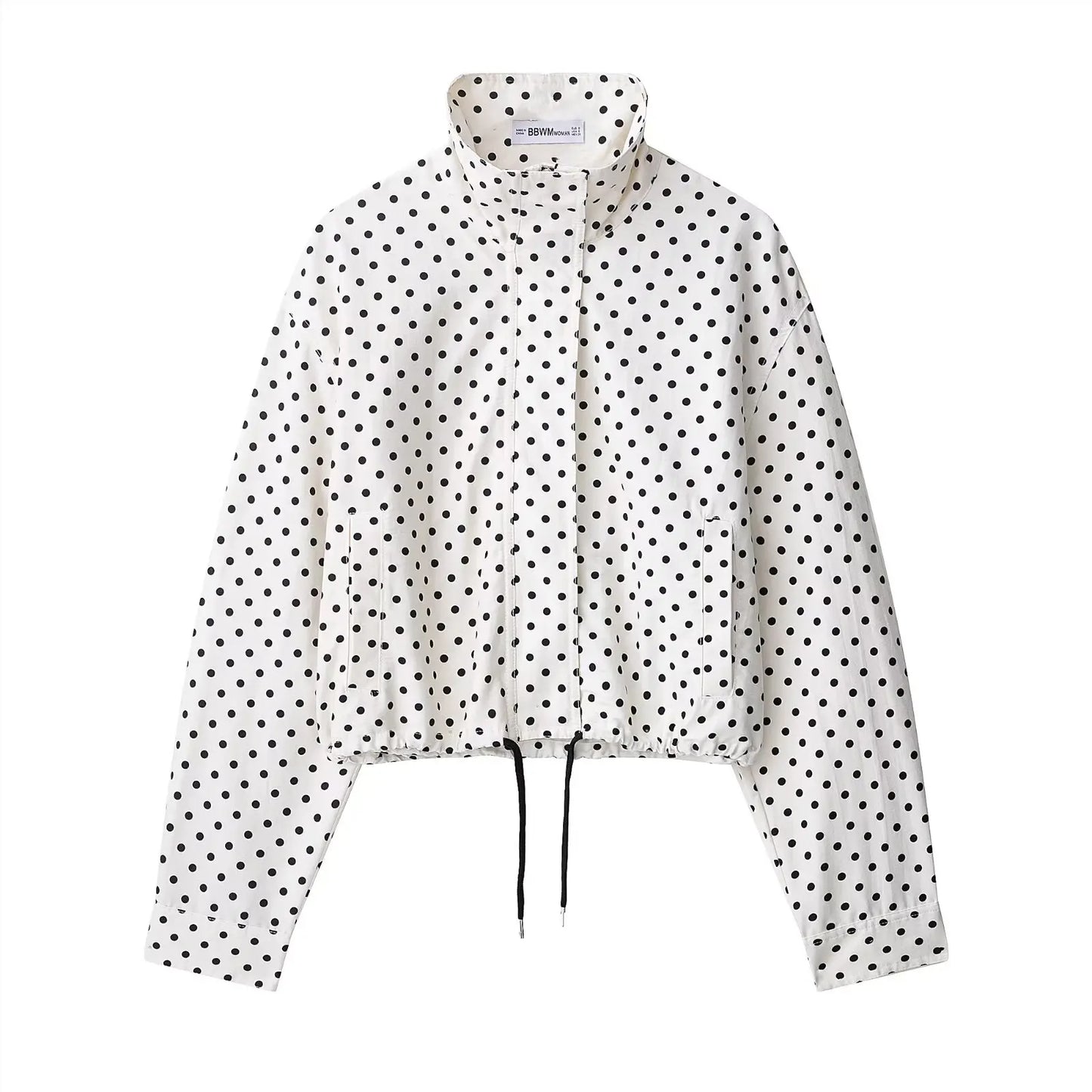 Fashion Polka Dot Shorts Sets For Women 2026 Spring Drawstring Bomber Jacket High Waist Shorts 2 Pieces Set Woman Outfits