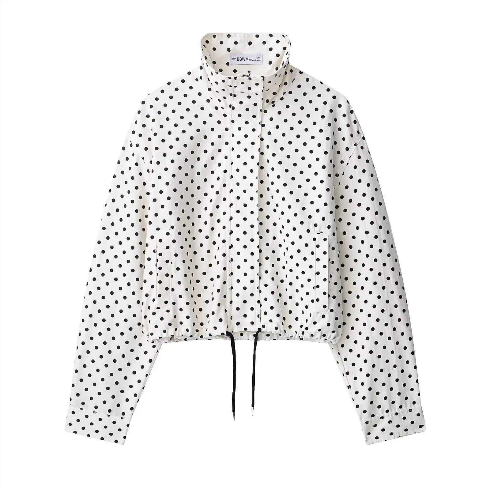 Fashion Polka Dot Shorts Sets For Women 2026 Spring Drawstring Bomber Jacket High Waist Shorts 2 Pieces Set Woman Outfits