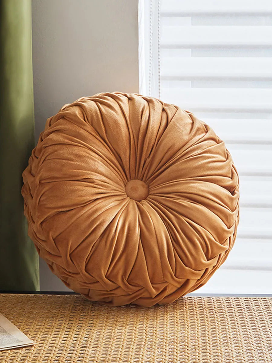 Pleated Velvet Pumpkin Cushion – Lumbar & Sofa Support