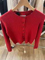 USA-Made Red Twist Flower Knit Cardigan – Vintage Y2K Slim Crop Top