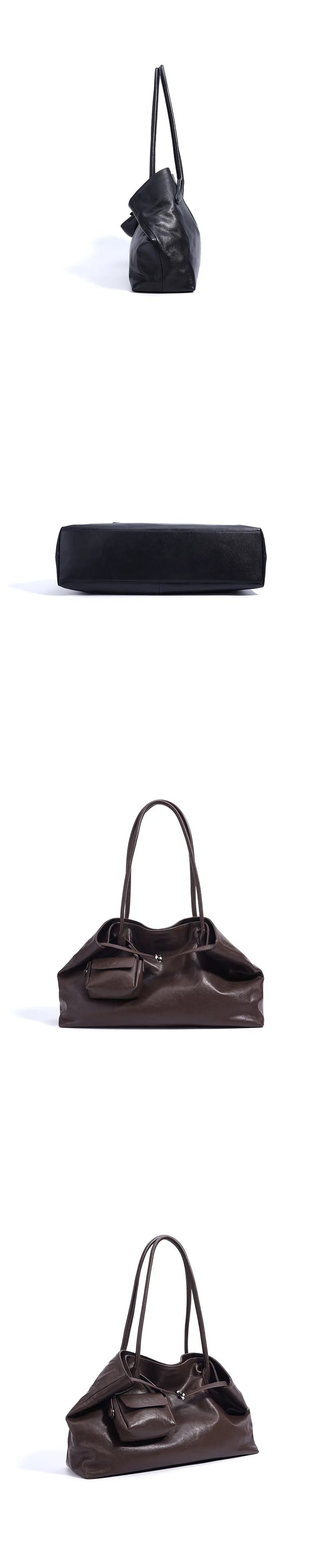 2026 Women's Top Grain Leather Tote Indie Inspired Shoulder Purse Large Capacity Commuting Crossbody Bag Contemporary Daily Use