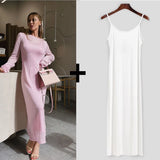 Elegant O-Neck Knit Maxi Dress