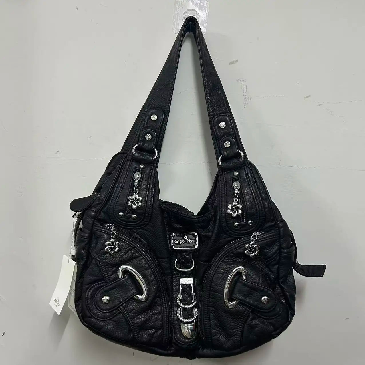 Angel kiss Women Handbags Fashion Shoulder Bag Large Black Tote Top-handle Shopping Pack Multiple Pockets Satchel Lady  Purse