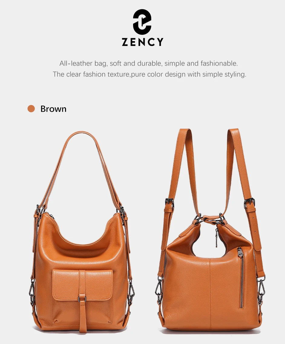 Zency Fashion Women Shoulder Bag 100% Genuine Leather Large Capacity Handbag Multifunction Use Satchel Crossbody Messenger Purse