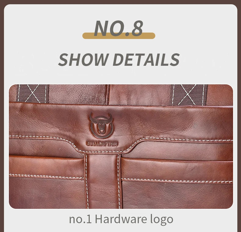 BULLCAPTAIN Leather Laptop Bag, Top Layer Leather 15" Laptop Bag Men's Laptop Briefcase Briefcase Work Business Travel Bag 053