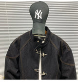 American Vintage Denim Jacket Men Stand Collar Cotton Spring Metal Button Splicing Regular Fit Streetwear Trendy Casual Outwear