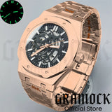 Gramock 41mm NH70 Watch Hollowed Out Dial Sapphire Crystal With Green Luminous NH70 Automatic Mechaninal Movement Waterproof