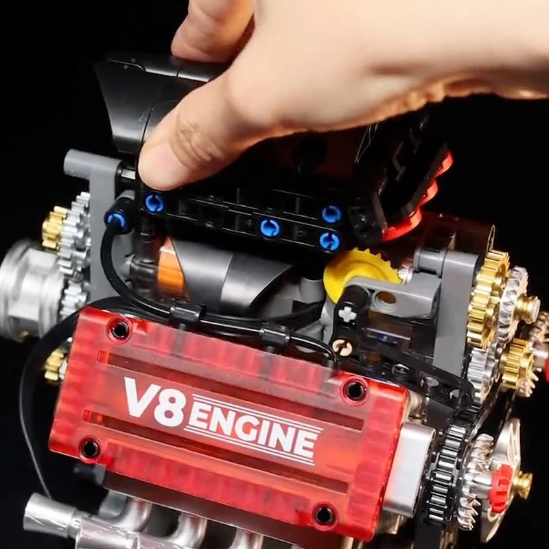 V8 Engine Motorized Simulation Brick Model Electrically Drive Building Blocks Technical Car Parts Creative Toys Gifts Adult