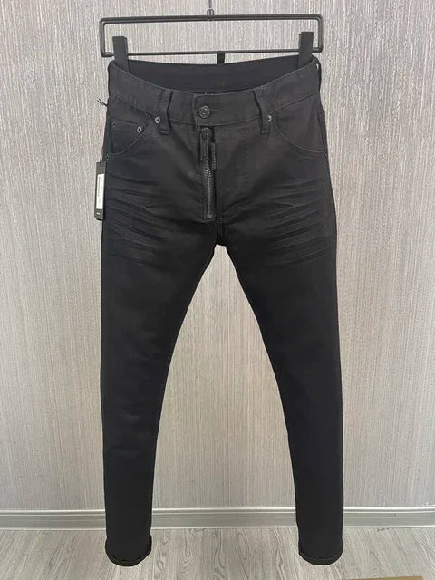 ICON BRAND D2 Men Jeans Denim Pants Hole Slim Pencil Trousers Metal Buttons Party Classics Fashionable Black DSQ2 JENAS