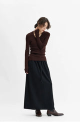Elegant 100% Wool Elastic-Waist Skirt