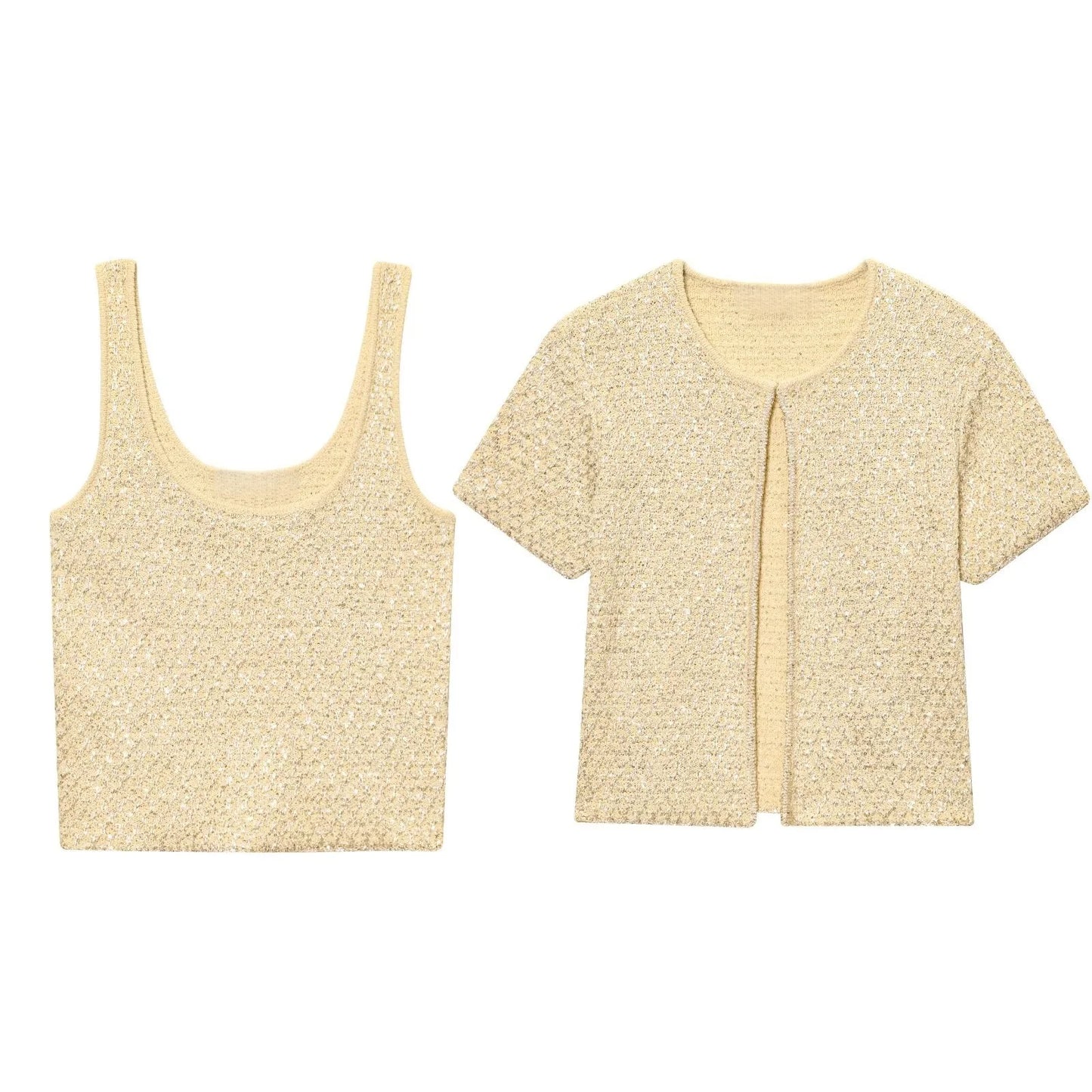 Sequin Knitted Jacket & Camisole Set - Summer Office Wear