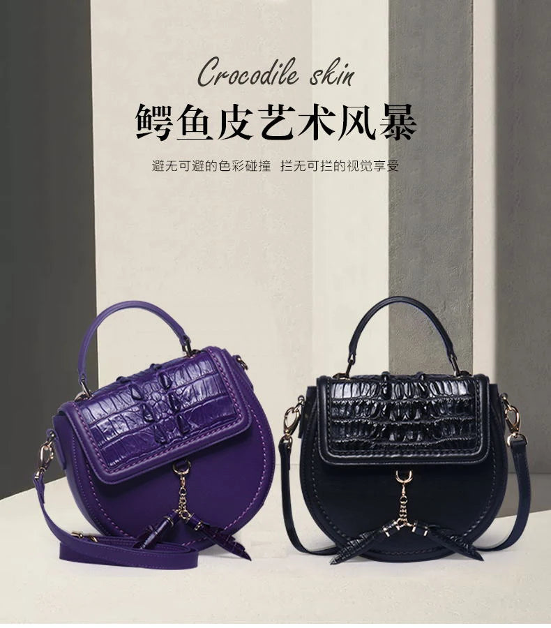 KEXIMA Crocodile Embossed Leather Round Shoulder Bag