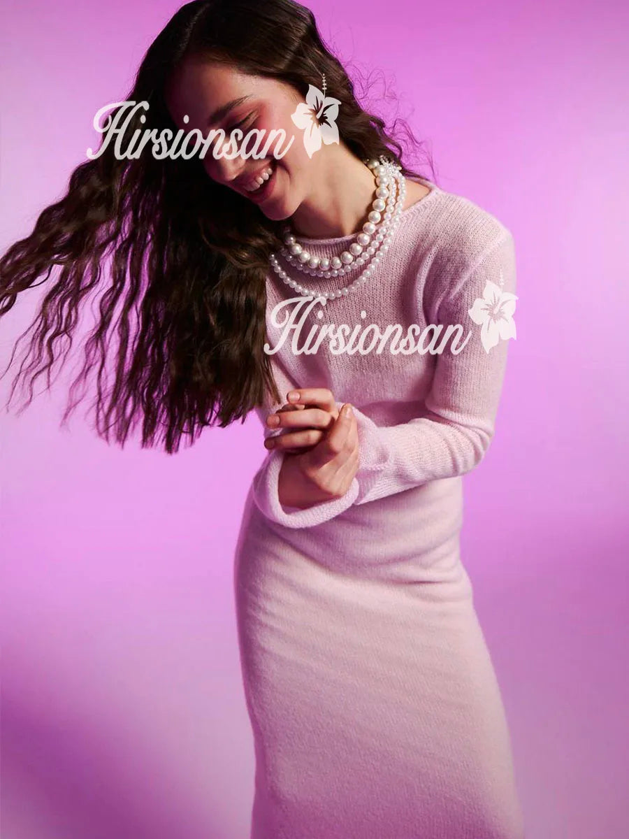 Elegant O-Neck Knit Maxi Dress