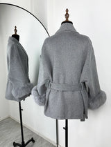 Elegant Fox Fur & Double-Sided Wool Coat