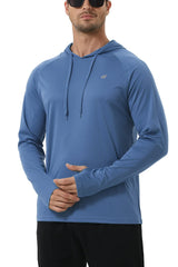 Summer Men's Long Sleeve UPF 50+ Hoodie T-Shirts, Rash Guard Quick Dry T-shirt Outdoor Sport Running Pullover